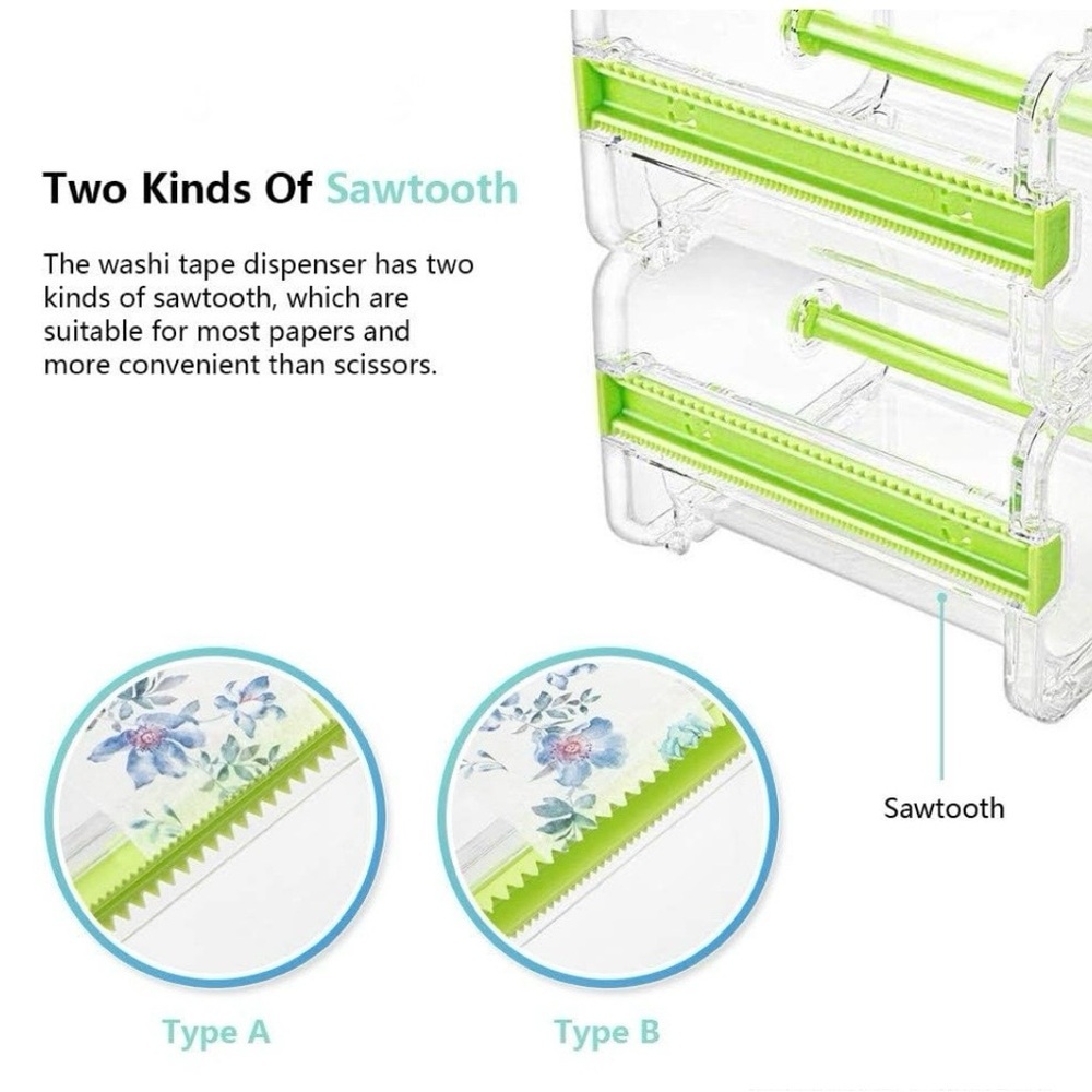 1-4 Pack Washi Tape Dispenser Transparent & Green Acrylic (3 more 4 pack avail) - Picture 5 of 8
